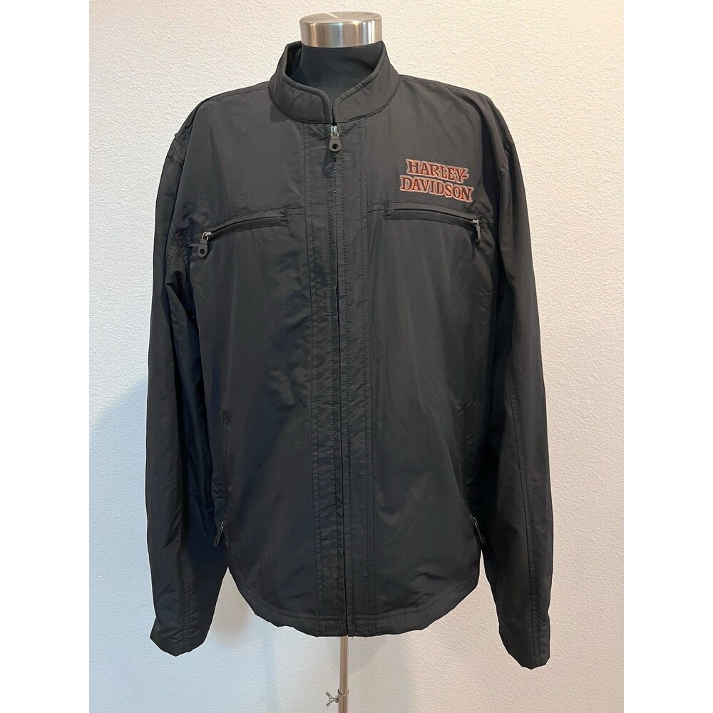 Vintage Harley Davidson Biker Motorcycle Black Nylon Jacket Men’s Large